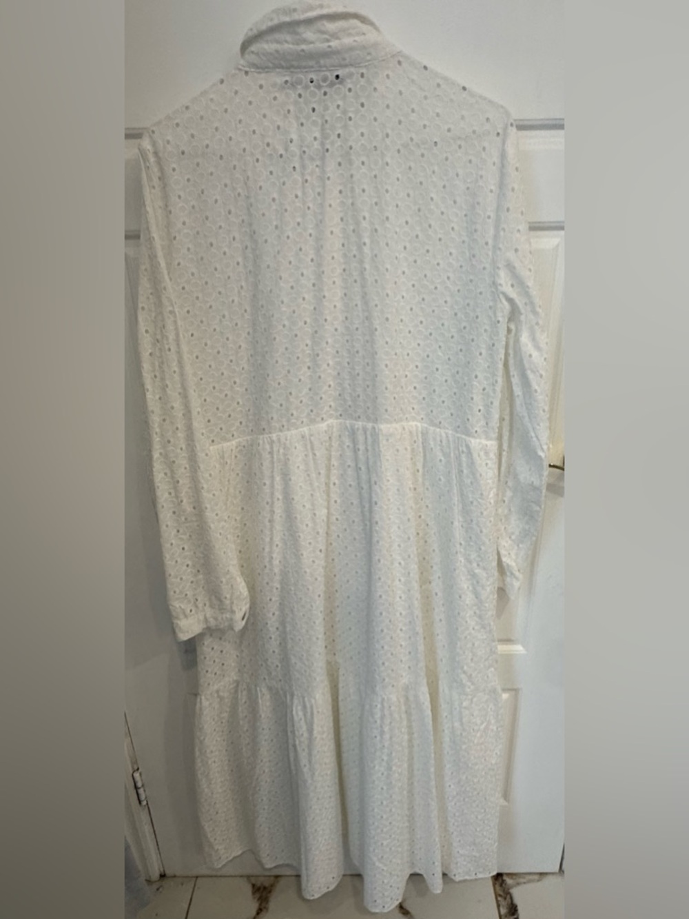NEW Zara Cutwork Embroidered Midi Dress long sleeves collared boho chic street L - Picture 7 of 9